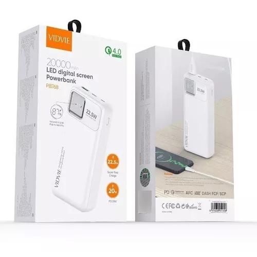 POWER BANK VIDVIE 20,000 MAH, CARGA RÁPIDA, COLOR BLANCO - 2