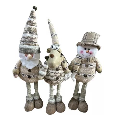 PACK X3 MUÑECOS NAVIDEÑOS PATA LARGA PASCUERO, MONO NIEVE CAQUI - 1