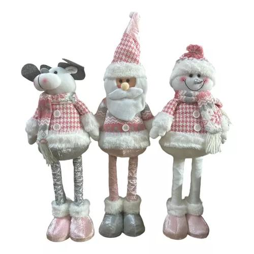 PACK X3 MUÑECOS NAVIDEÑOS PATA LARGA PASCUERO, MONO NIEVE ROSADO - 1