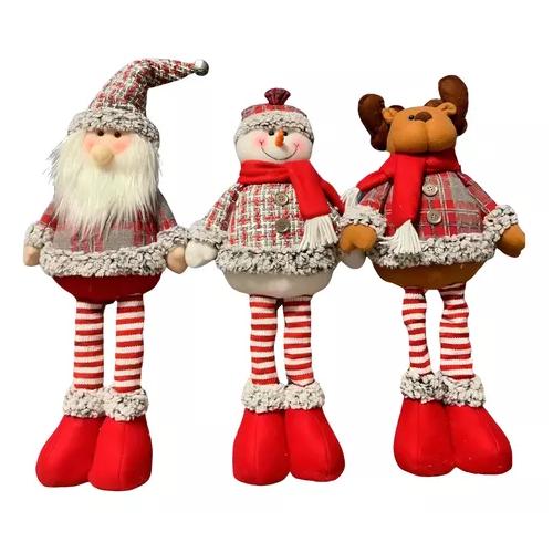 PACK DE 3 MONOS PATA LARGA MUÑECOS NAVIDEÑOS PASCUERO, RENO Y NIEVE ROJO PREMIUM - 1