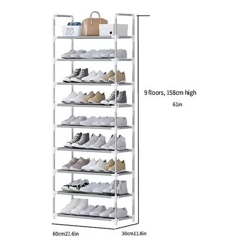 ZAPATERO ESTANTE 27 PARES 9 NIVELES METÁLICO Y PLÁSTICO PLATEADO - 3