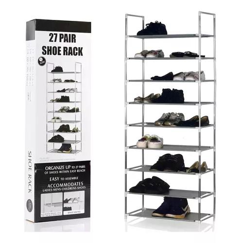 ZAPATERO ESTANTE 27 PARES 9 NIVELES METÁLICO Y PLÁSTICO PLATEADO - 4