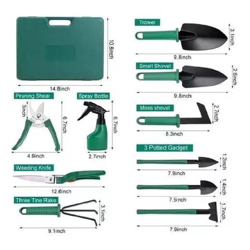 SET JARDINERÍA ACERO CON HERRAMIENTAS RASTRILLO Y TIJERAS VERDE - 2