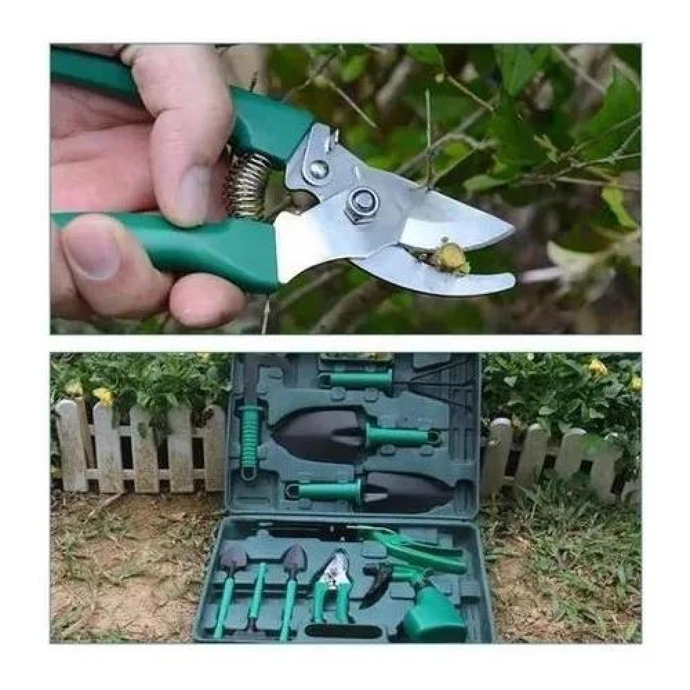SET JARDINERÍA ACERO CON HERRAMIENTAS RASTRILLO Y TIJERAS VERDE - 3