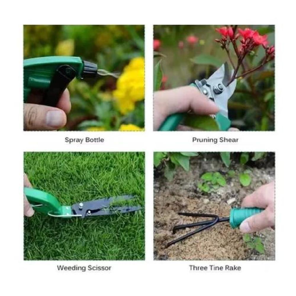 SET JARDINERÍA ACERO CON HERRAMIENTAS RASTRILLO Y TIJERAS VERDE - 5