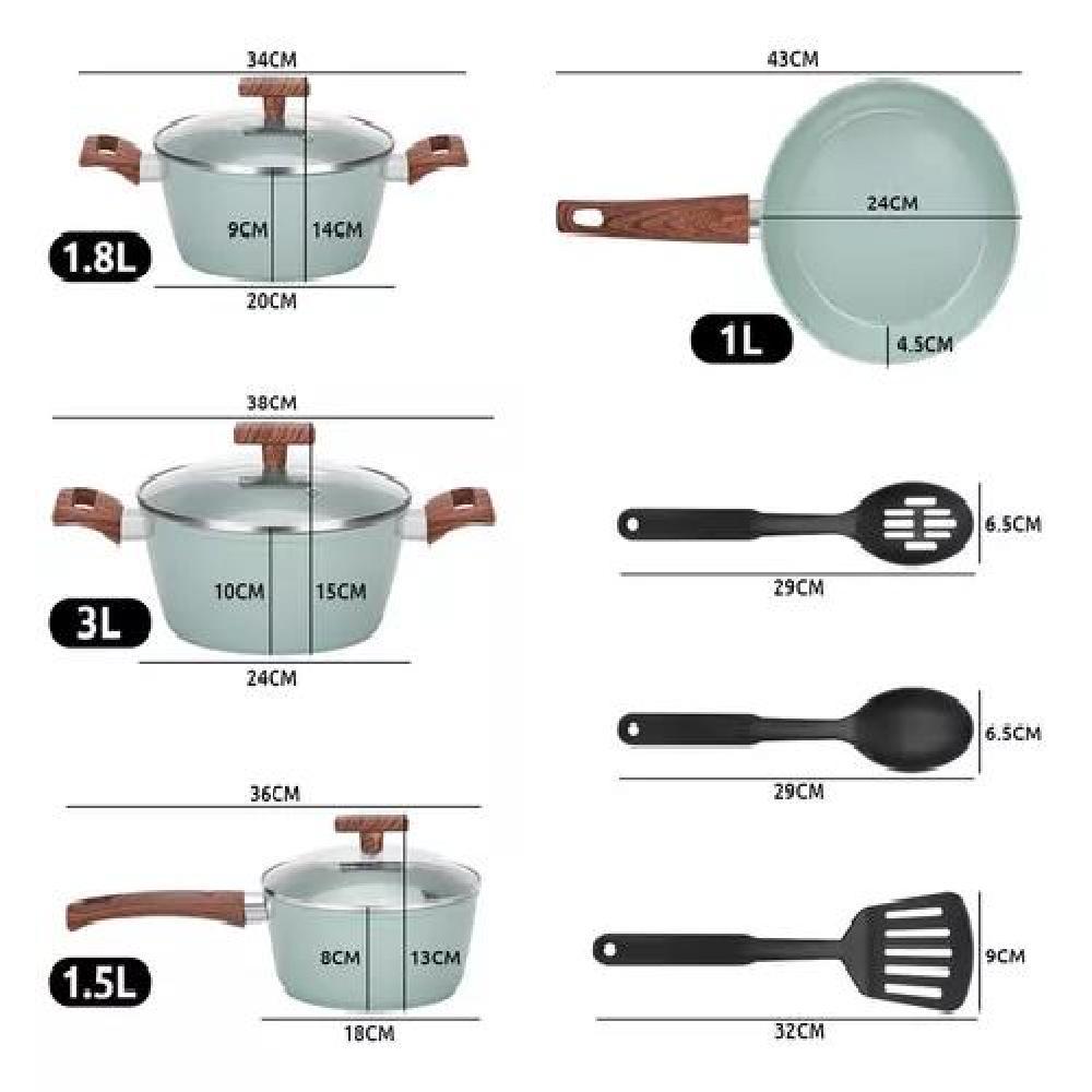 BATERIA DE COCINA 10 PIEZAS ANTIADHERENTE GRANITO MENAJE COLOR VERDE CLARO - 2