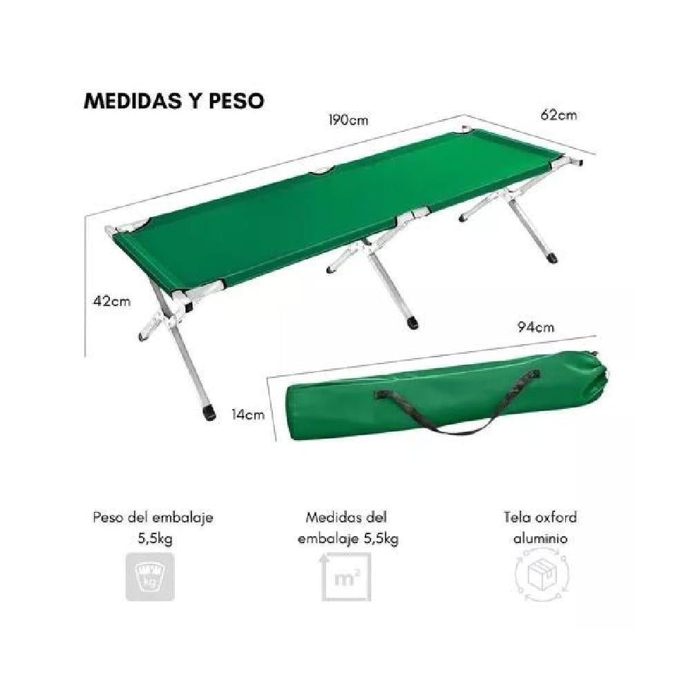 CATRE CAMA CAMPAÑA CAMPING PLEGABLE PORTÁTIL OUTDOOR MILITAR VERDE - 3