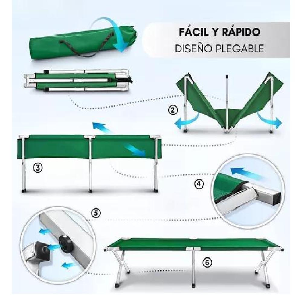 CATRE CAMA CAMPAÑA CAMPING PLEGABLE PORTÁTIL OUTDOOR MILITAR VERDE - 6