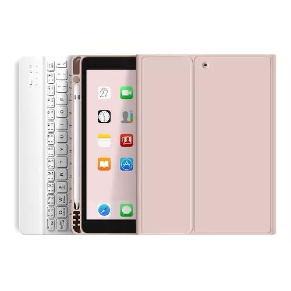 CARCASA CON TECLADO PARA IPAD AIR (10.9') 4/5 GEN, RANURA PARA LÁPIZ, COLOR ROSADO - 1