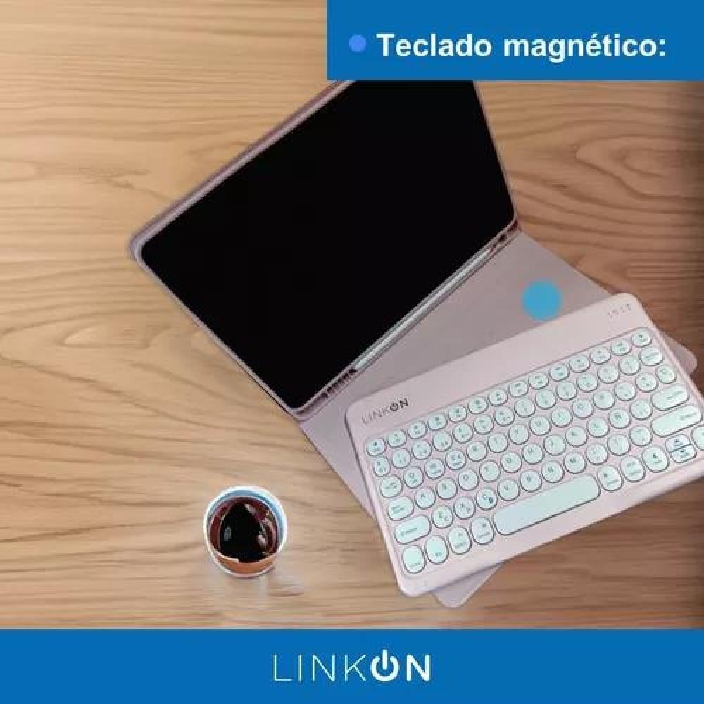 CARCASA FUNDA CON TECLADO PARA IPAD LINKON 10.2 Y 10.9, COLOR ROSADO - 5