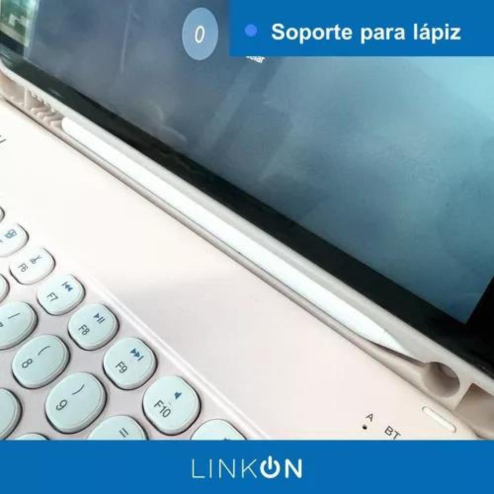 CARCASA FUNDA CON TECLADO PARA IPAD LINKON 10.2 Y 10.9, COLOR ROSADO - 6