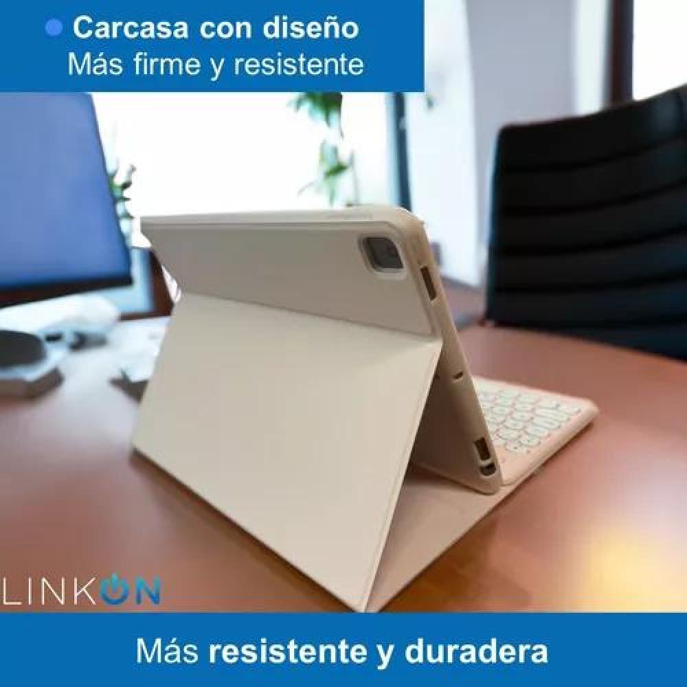 CARCASA FUNDA CON TECLADO PARA IPAD LINKON 10.2 Y 10.9, COLOR ROSADO - 7