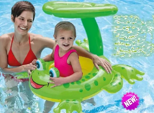 FLOTADOR CON TECHO RANA INFLABLE BEBÉS 6-24 M VERDE - 4