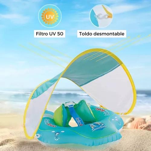 FLOTADOR BEBÉ CON PROTECCIÓN SOLAR PISCINA CON TOLDO CELESTE - 4
