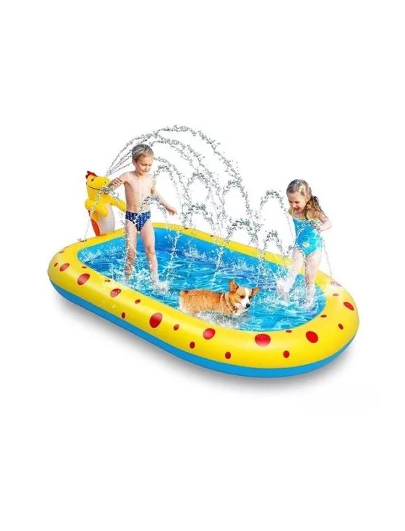 PISCINA INFLABLE DINO DELFÍN 170X110X45 CM LANZA CHORRO AGUA - 1