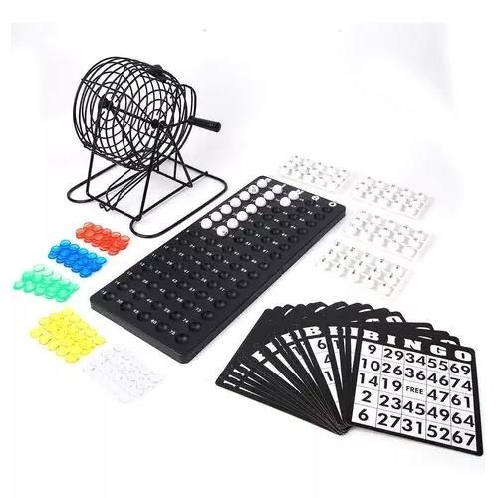 SET BINGO COMPLETO INCLUYE TÓMBOLA FICHAS Y PELOTAS NEGRO JUEGO MESA - 3
