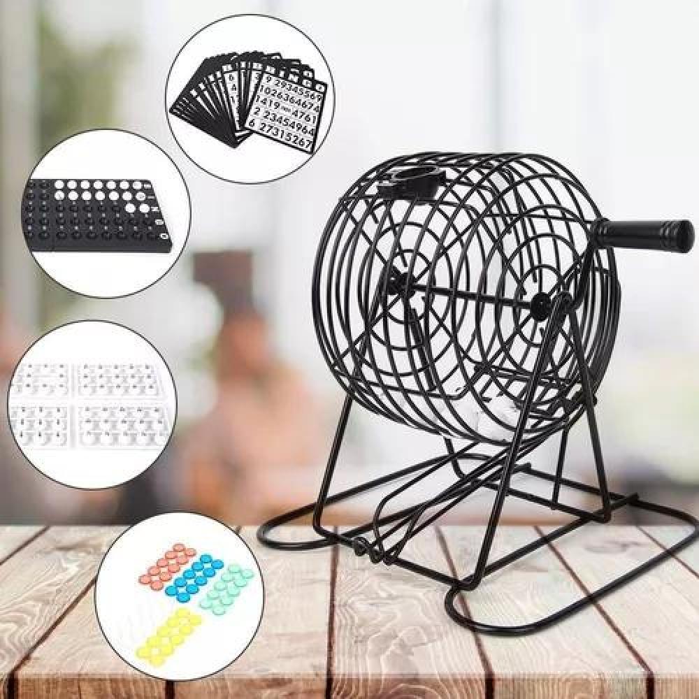 SET BINGO COMPLETO INCLUYE TÓMBOLA FICHAS Y PELOTAS NEGRO JUEGO MESA - 4