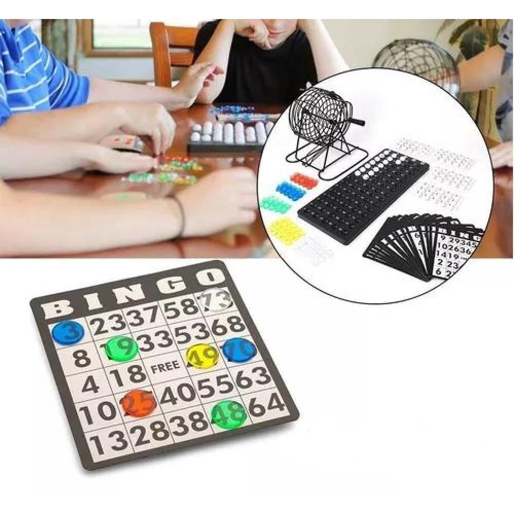 SET BINGO COMPLETO INCLUYE TÓMBOLA FICHAS Y PELOTAS NEGRO JUEGO MESA - 5