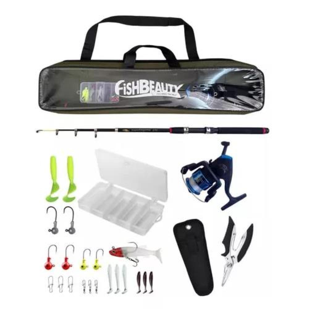 SET DE CAÑA DE PESCAR TELESCÓPICA CON ACCESORIOS Y BOLSO NEGRO - 1