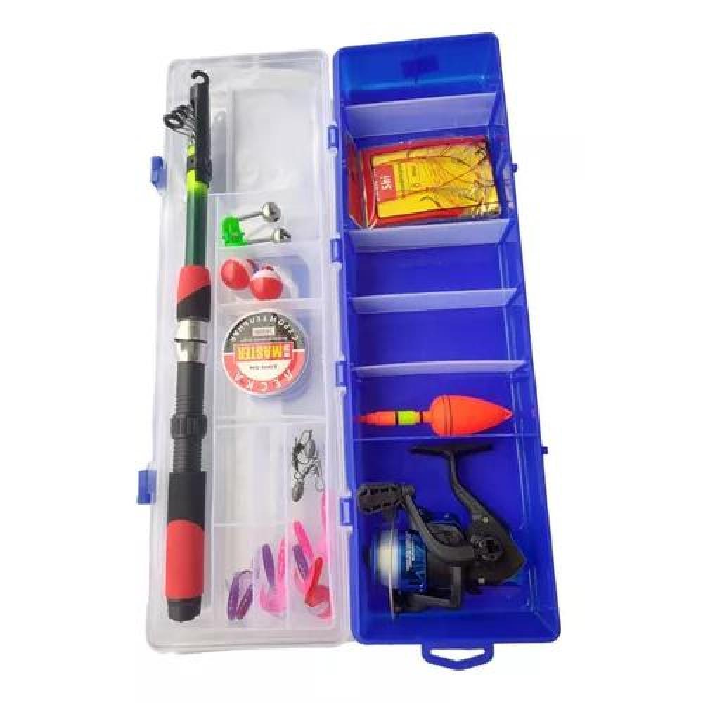 SET DE PESCA CAÑA DE PESCAR TELESCÓPICA MOSQUERO CON CARRETE MULTICOLOR - 1