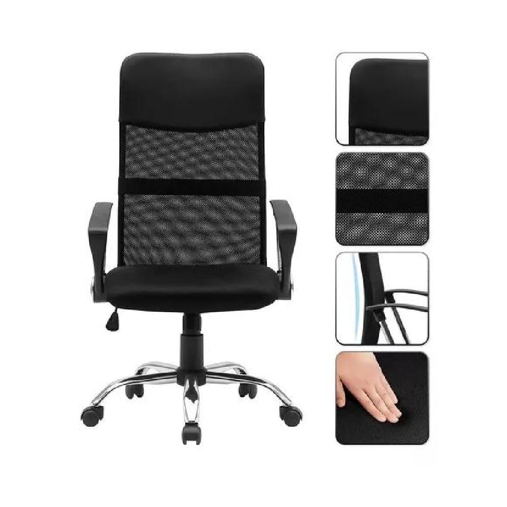 SILLA OFICINA ERGONÓMICA EMILIO CUERO CON MALLA NEGRO - 2