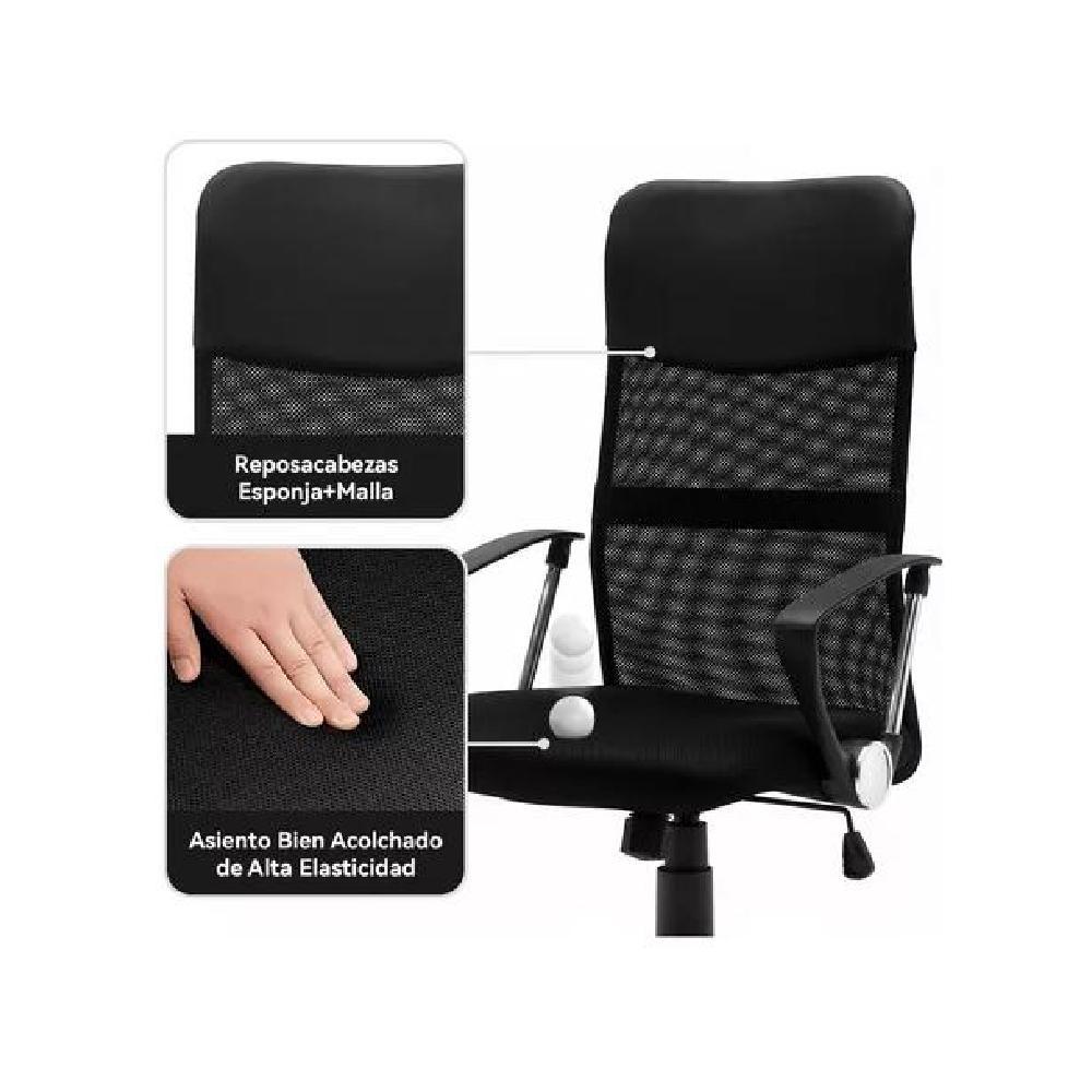 SILLA OFICINA ERGONÓMICA EMILIO CUERO CON MALLA NEGRO - 3