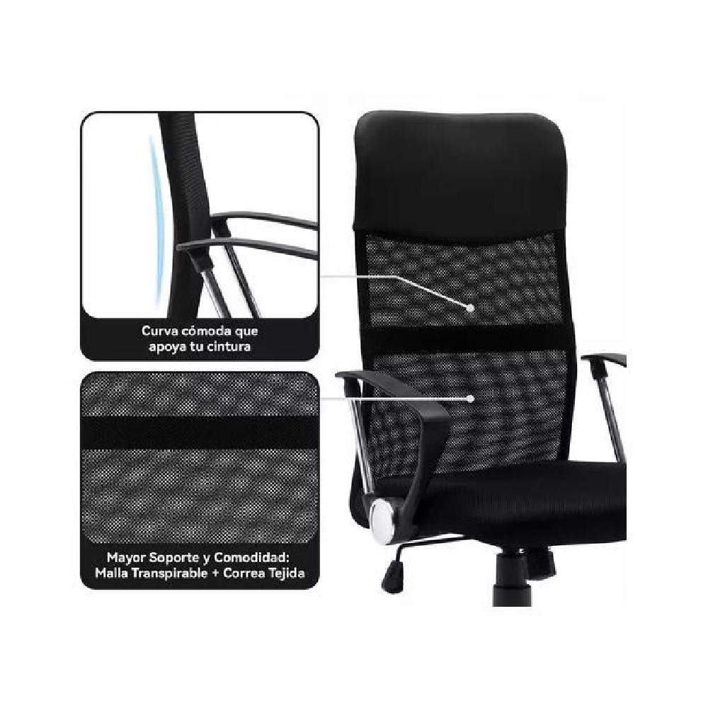 SILLA OFICINA ERGONÓMICA EMILIO CUERO CON MALLA NEGRO - 5