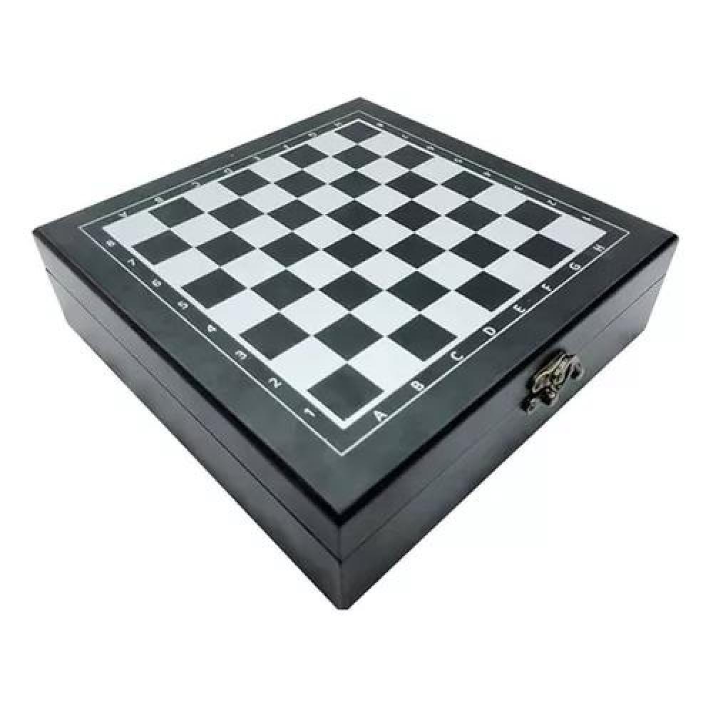SET LUJO TABLERO AJEDREZ MADERA + DOMINÓ + CARTAS PÓKER NEGRO - 3