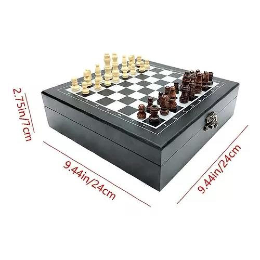 SET LUJO TABLERO AJEDREZ MADERA + DOMINÓ + CARTAS PÓKER NEGRO - 7