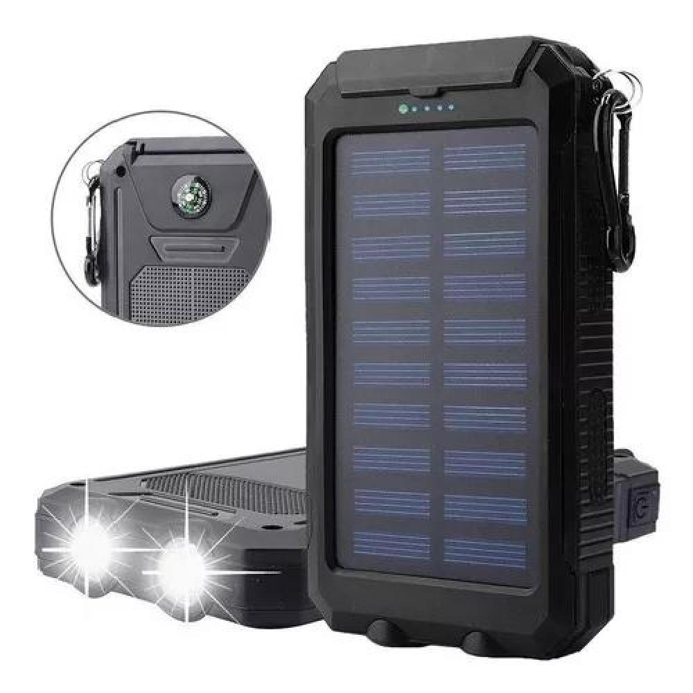 SOLAR POWER BANK 12,000 MAH, CARGADOR SOLAR PORTÁTIL DUAL, COLOR NEGRO - 1