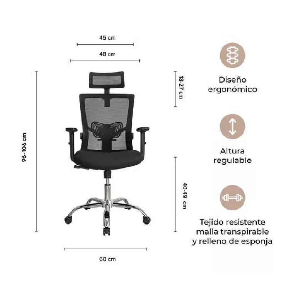 SILLA OFICINA PRESIDENTE ERGONOMUS DELPHI BASE CROMADA NEGRO - 2