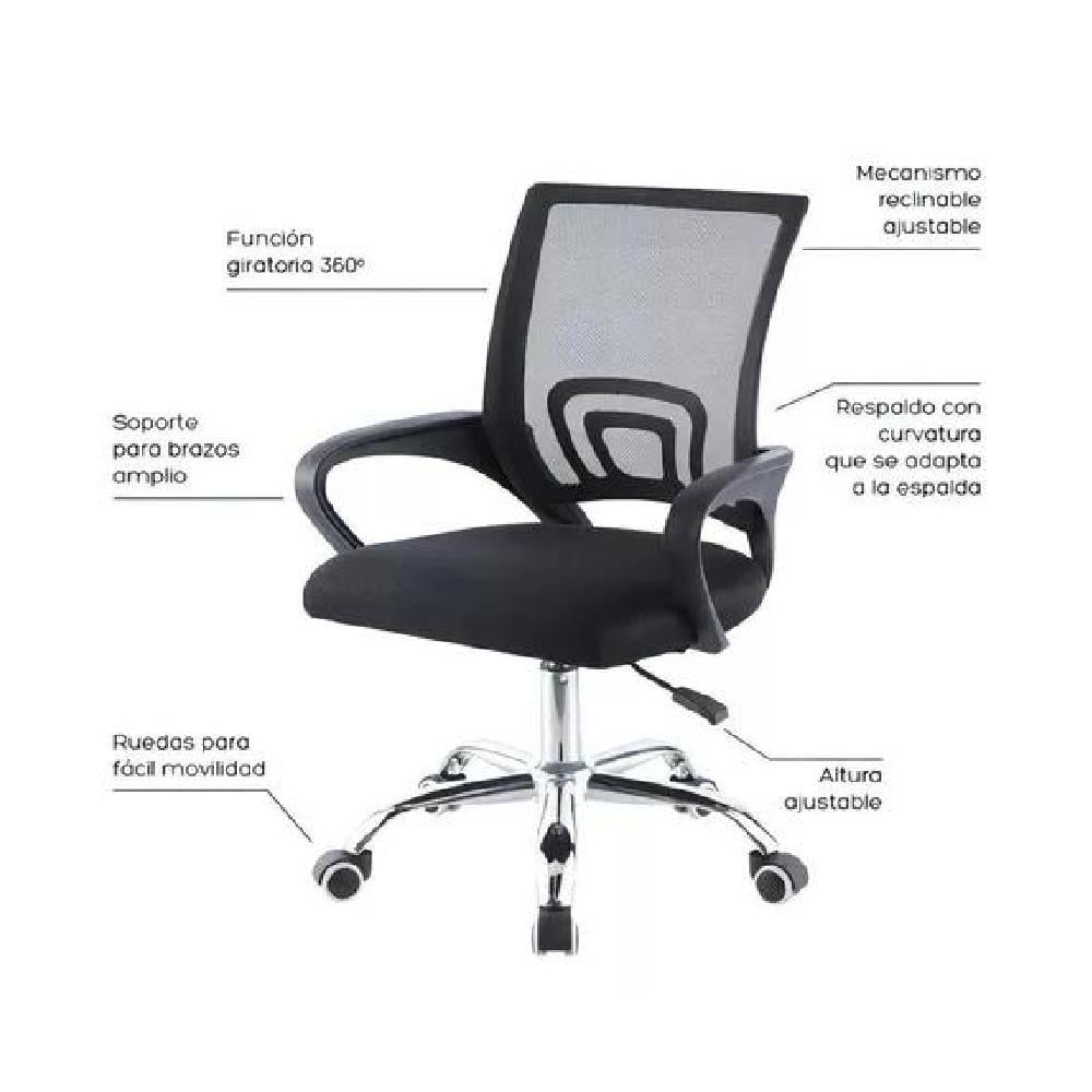 SILLA OFICINA ERGONÓMICA MESH RELAN GIRATORIA NEGRO - 2
