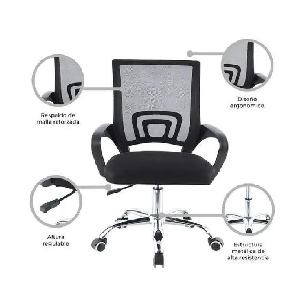 SILLA OFICINA ERGONÓMICA MESH RELAN GIRATORIA NEGRO - 3