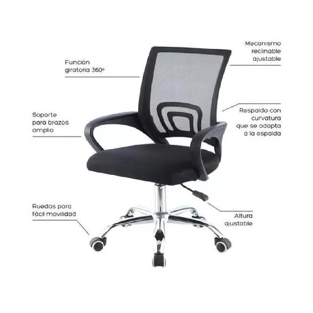 SILLA OFICINA ERGONÓMICA MESH RELAN GIRATORIA NEGRO - 4