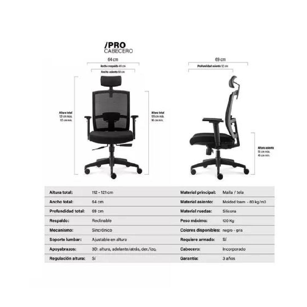 SILLA OFICINA TAYLOR SYNCRO CON CABECERO NEGRO - 7