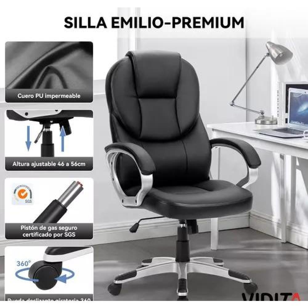 SILLA ESCRITORIO EJECUTIVA EMILIA PREMIUM CUERO NEGRO - 3