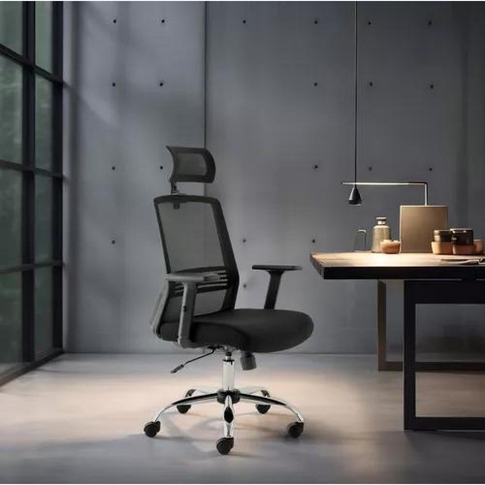 SILLA ESCRITORIO CUBA ALTA CON BRAZO REGULABLE Y CABECERO NEGRO - 6