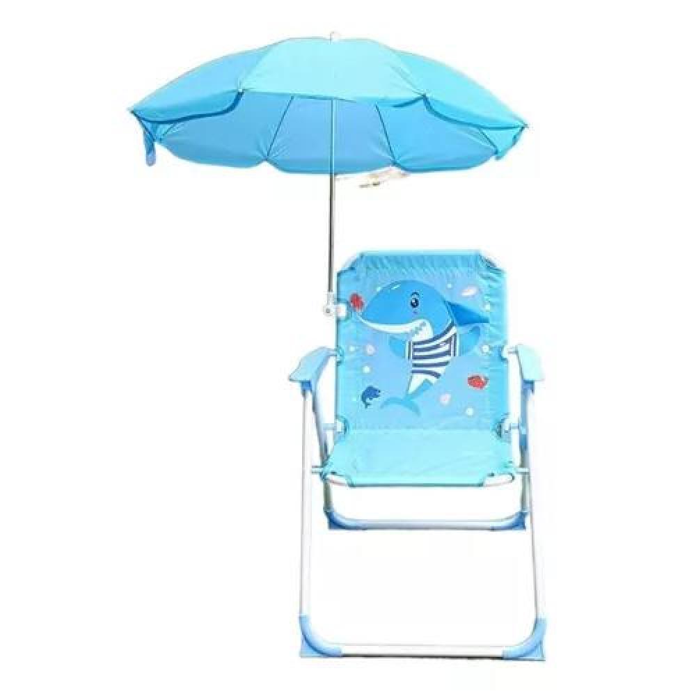 SILLA PLEGABLE PARA CAMPING ANIMALES NIÑOS CON SOMBRILLA AZUL - 1
