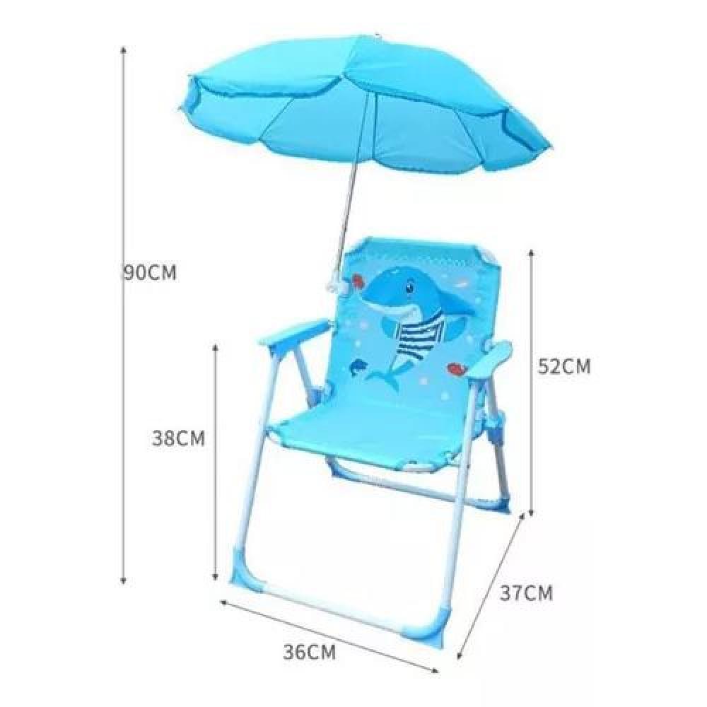 SILLA PLEGABLE PARA CAMPING ANIMALES NIÑOS CON SOMBRILLA AZUL - 3
