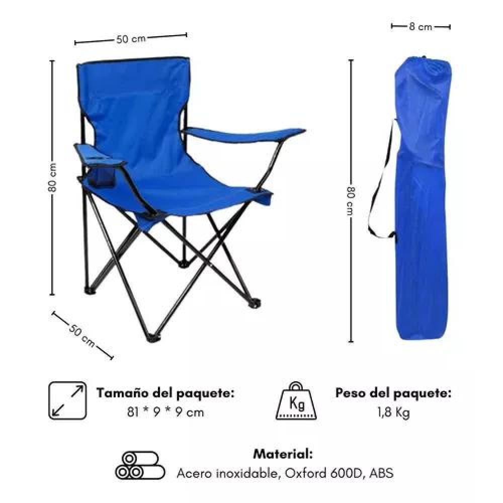 SILLA PLEGABLE DE CAMPING CON PORTA VASO Y BOLSA NEGRA - 2