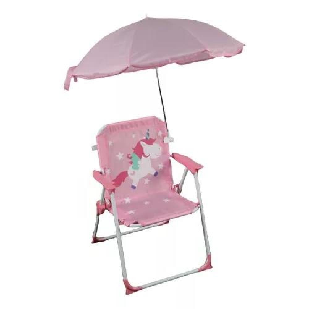 SILLA PLEGABLE PARA CAMPING ANIMALES NIÑOS CON SOMBRILLA ROSADA - 2