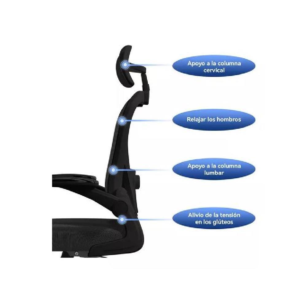SILLA OFICINA ERGONÓMICA CON SOPORTE LUMBAR AJUSTABLE NEGRO - 2