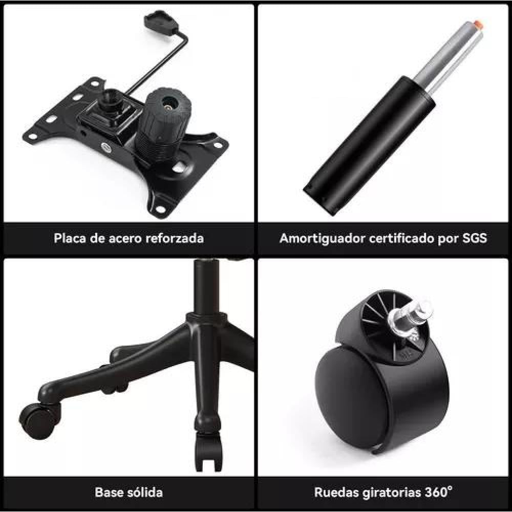 SILLA OFICINA ERGONÓMICA CON SOPORTE LUMBAR AJUSTABLE NEGRO - 3