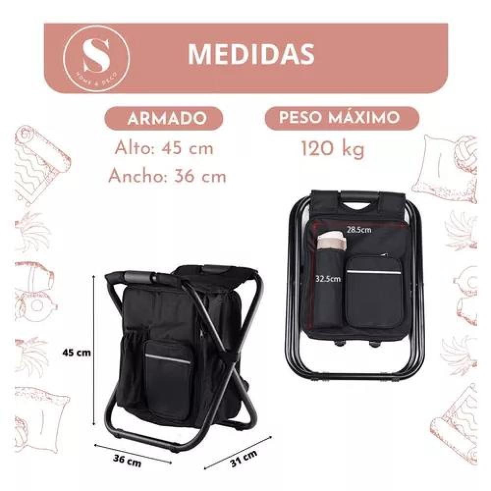 SILLA DE CAMPING CON MOCHILA PORTÁTIL NEGRA - 3