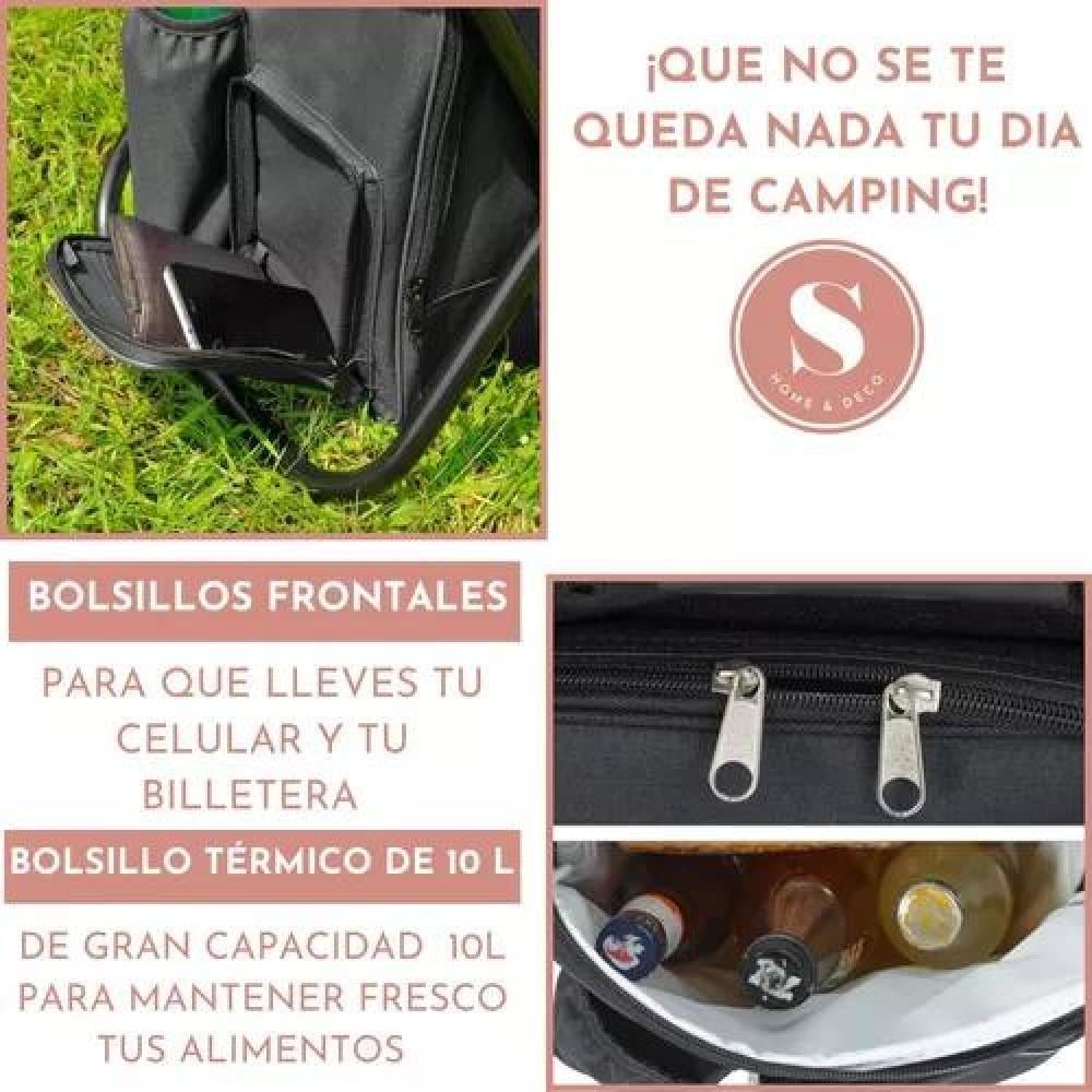 SILLA DE CAMPING CON MOCHILA PORTÁTIL NEGRA - 4