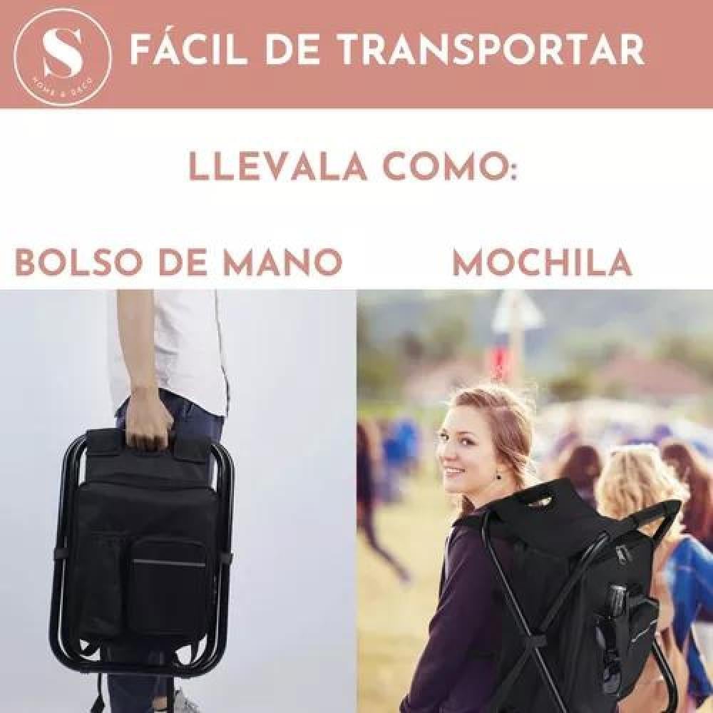 SILLA DE CAMPING CON MOCHILA PORTÁTIL NEGRA - 6