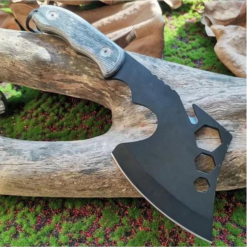 HACHA SUPERVIVENCIA CUCHILLO DEFENSA PERSONAL CUCHILLO CAZA COLOR NEGRO - 8