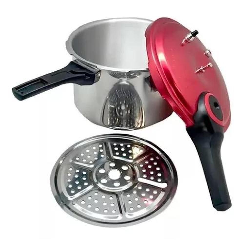OLLA A PRESIÓN ALUMINIO KEEP 6000ML 3 VALVULAS 25X18CM COCIN COLOR PLATEADO/ROJO - 1