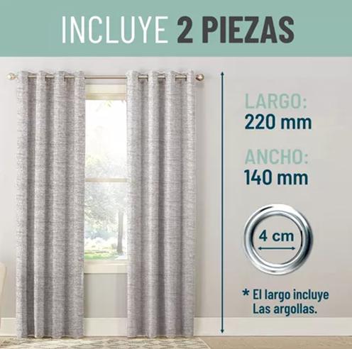 CORTINA BLACKOUT 100% 2 PAÑOS 140X220CM TEXTURA LINO GRIS CLARO - 4