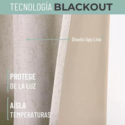 CORTINA BLACKOUT 100% 2 PAÑOS 140X220CM TEXTURA LINO BEIGE - 2